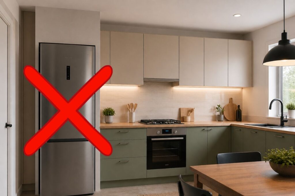 cucina con x sul frigorifero