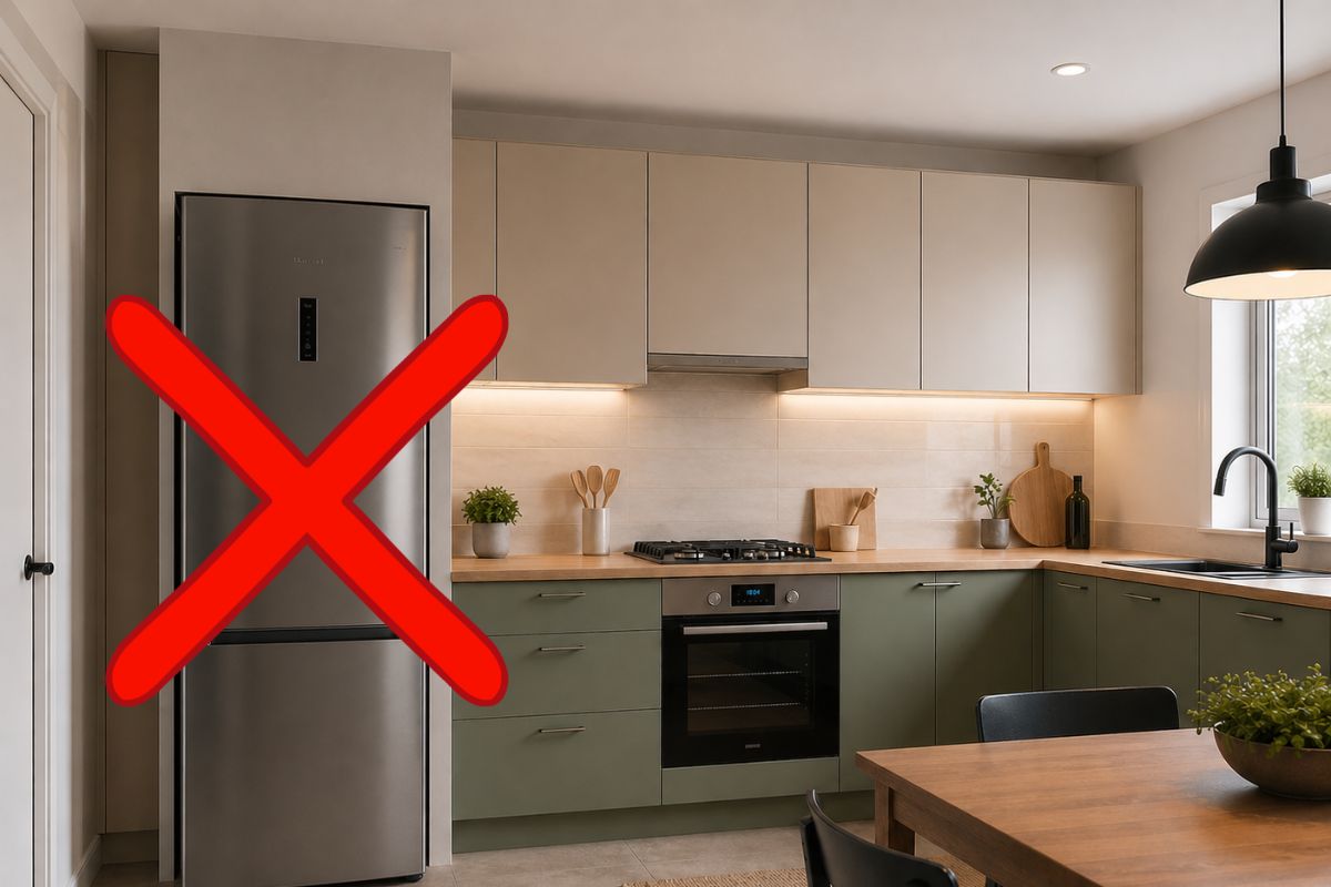 cucina con x sul frigorifero