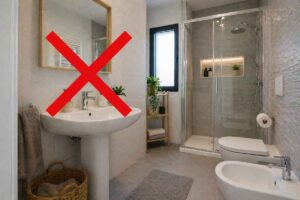 bagno con x sopra al lavandino