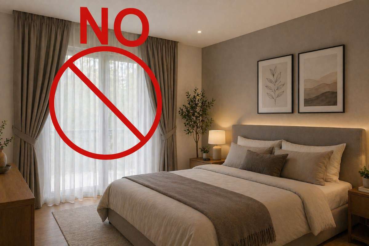 stanza da letto con no sopra le tende