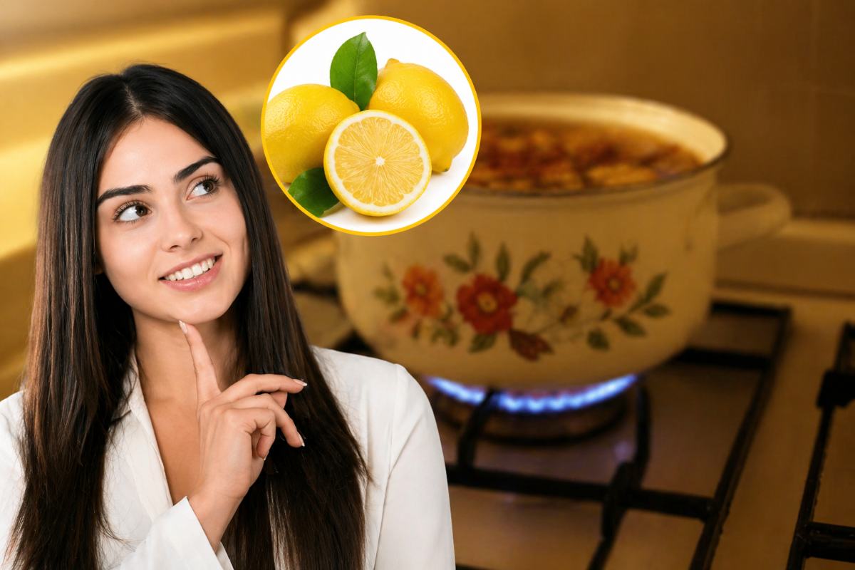 donna e pentolino con bucce di limone