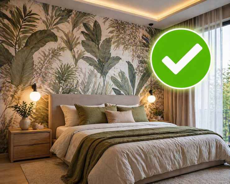 camera da letto con carta da parati