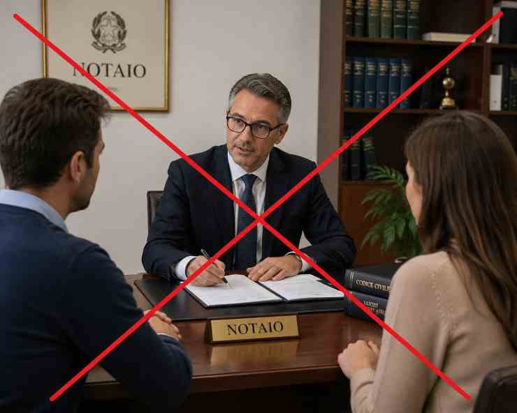 notaio con clienti e x rossa