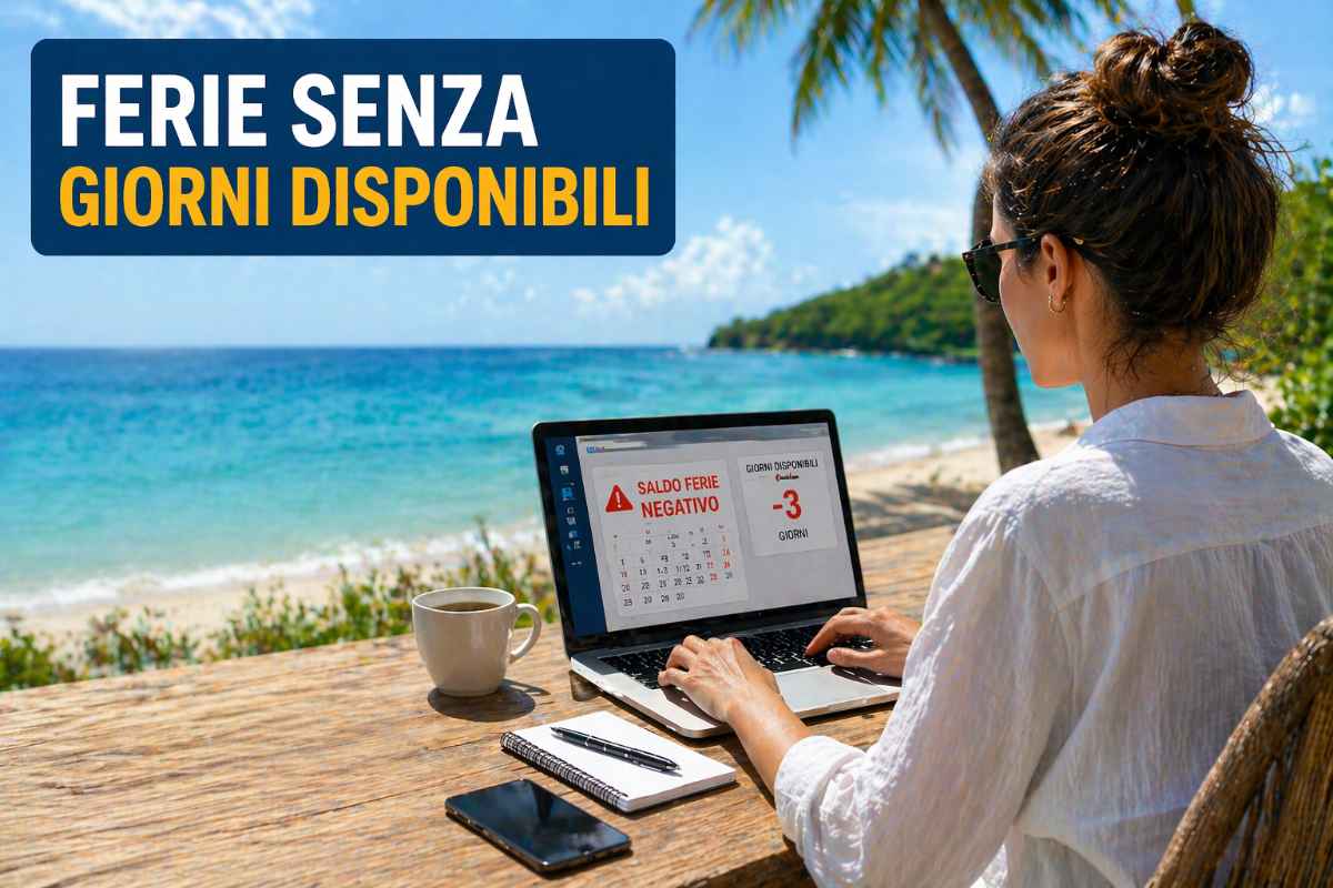 donna al mare che lavora al pc