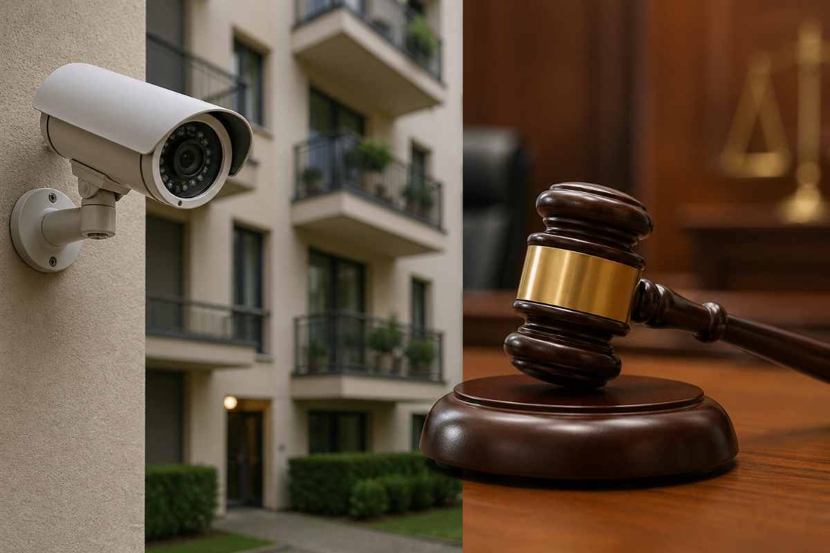 telecamera in condominio e martello da giudice